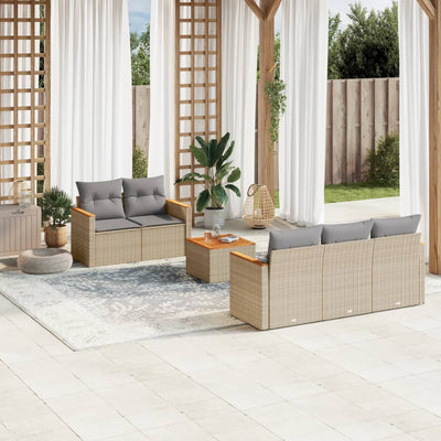 6 Piece Garden Sofa Set with Cushions Mix Beige Poly Rattan