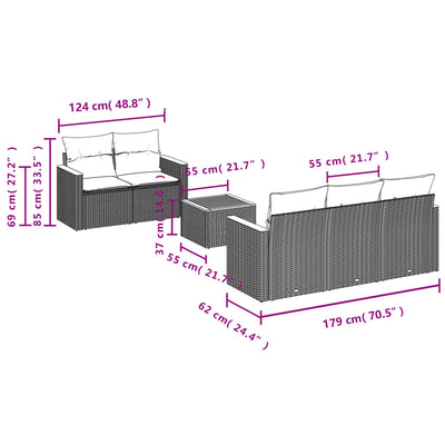 6 Piece Garden Sofa Set with Cushions Grey Poly Rattan