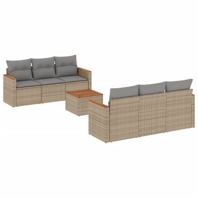 7 Piece Garden Sofa Set with Cushions Mix Beige Poly Rattan