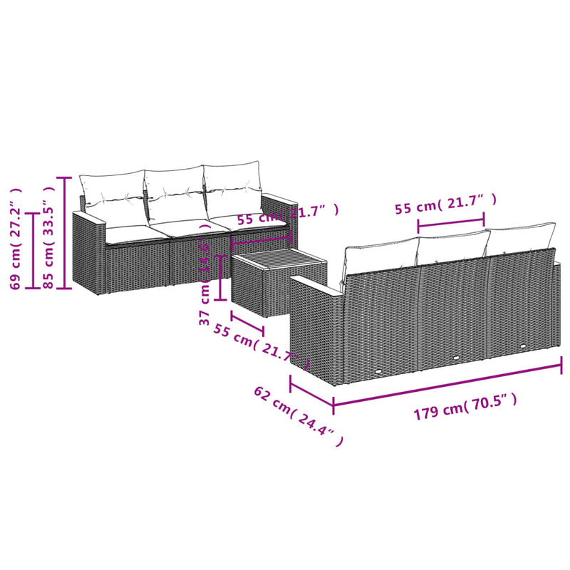 7 Piece Garden Sofa Set with Cushions Mix Beige Poly Rattan