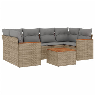 7 Piece Garden Sofa Set with Cushions Mix Beige Poly Rattan