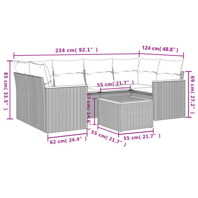 7 Piece Garden Sofa Set with Cushions Grey Poly Rattan