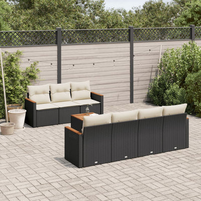 8 Piece Garden Sofa Set with Cushions Black Poly Rattan