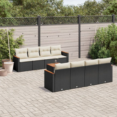 9 Piece Garden Sofa Set with Cushions Black Poly Rattan