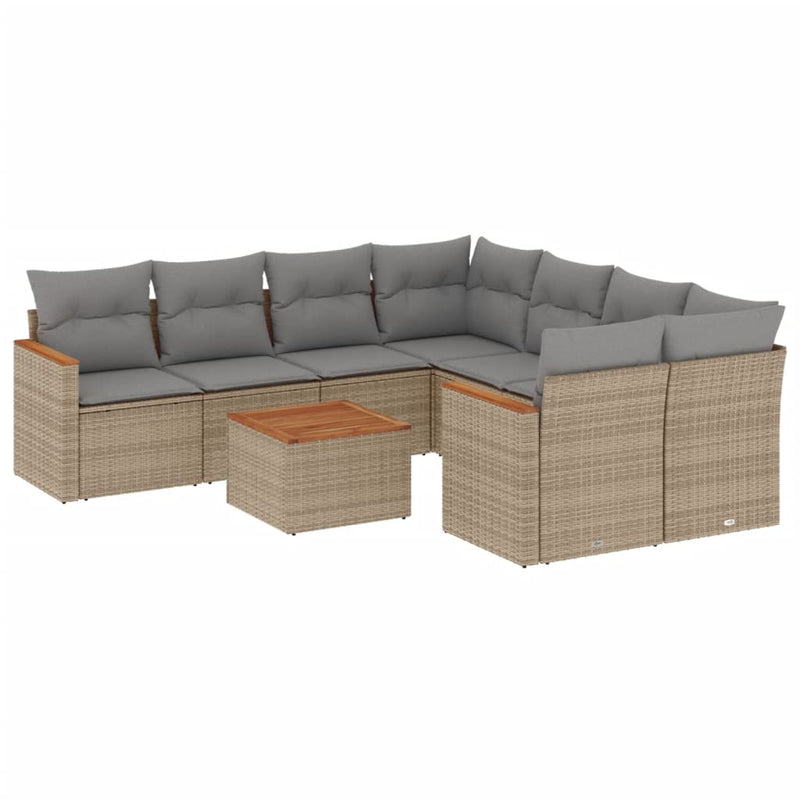 9 Piece Garden Sofa Set with Cushions Mix Beige Poly Rattan