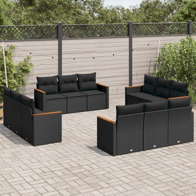 12 Piece Garden Sofa Set with Cushions Black Poly Rattan