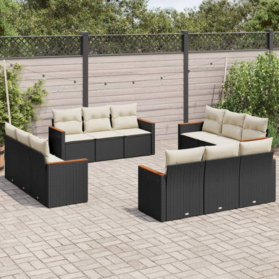 12 Piece Garden Sofa Set with Cushions Black Poly Rattan