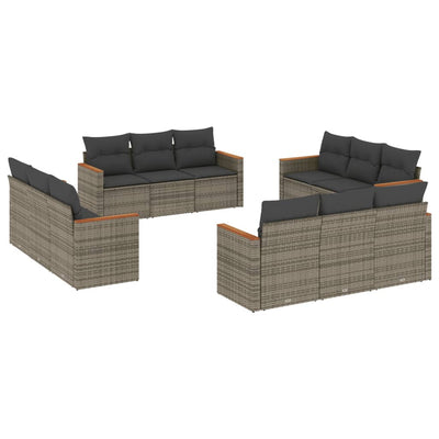 12 Piece Garden Sofa Set with Cushions Grey Poly Rattan