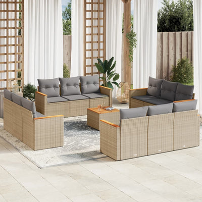 13 Piece Garden Sofa Set with Cushions Mix Beige Poly Rattan