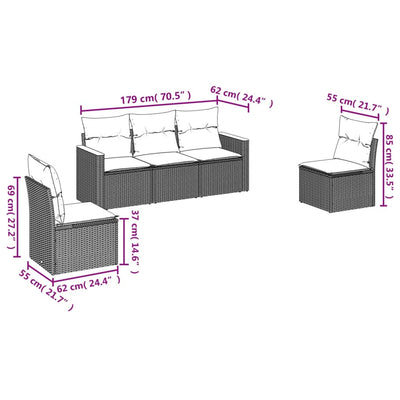 5 Piece Garden Sofa Set with Cushions Grey Poly Rattan