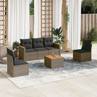 6 Piece Garden Sofa Set with Cushions Grey Poly Rattan