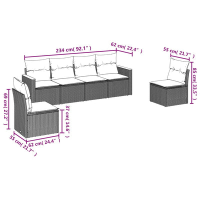 6 Piece Garden Sofa Set with Cushions Black Poly Rattan