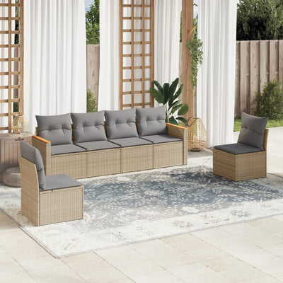 6 Piece Garden Sofa Set with Cushions Mix Beige Poly Rattan