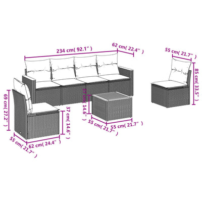 7 Piece Garden Sofa Set with Cushions Grey Poly Rattan