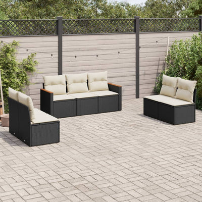 7 Piece Garden Sofa Set with Cushions Black Poly Rattan