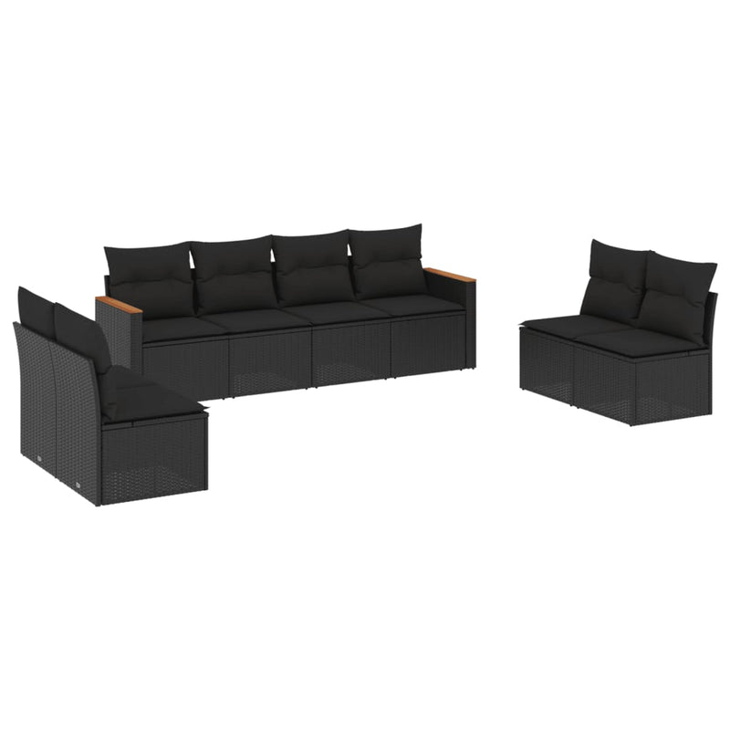 8 Piece Garden Sofa Set with Cushions Black Poly Rattan