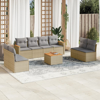 9 Piece Garden Sofa Set with Cushions Mix Beige Poly Rattan