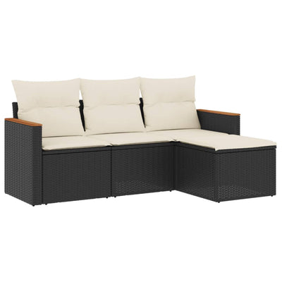 4 Piece Garden Sofa Set with Cushions Black Poly Rattan