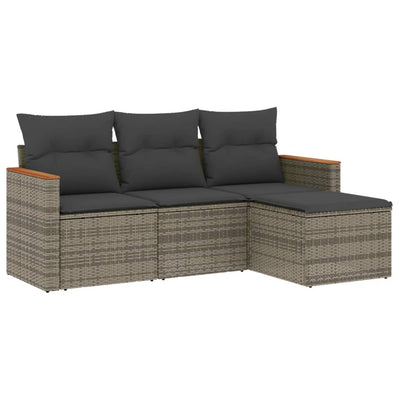 4 Piece Garden Sofa Set with Cushions Grey Poly Rattan