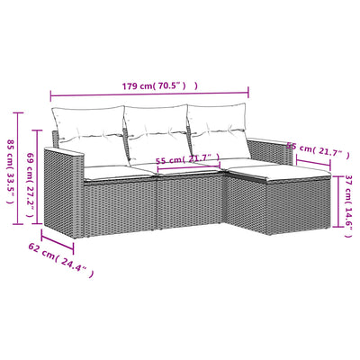 4 Piece Garden Sofa Set with Cushions Grey Poly Rattan