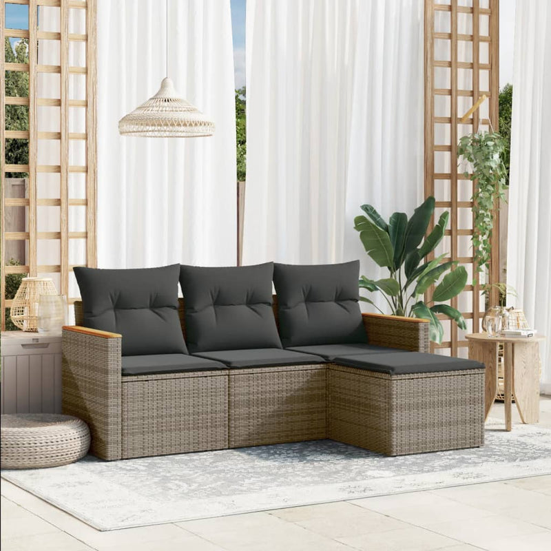 4 Piece Garden Sofa Set with Cushions Grey Poly Rattan