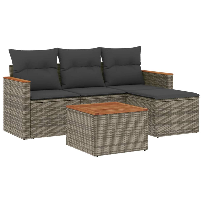 5 Piece Garden Sofa Set with Cushions Grey Poly Rattan