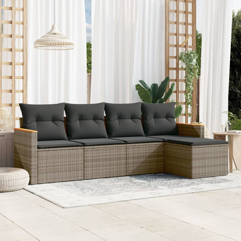 5 Piece Garden Sofa Set with Cushions Grey Poly Rattan