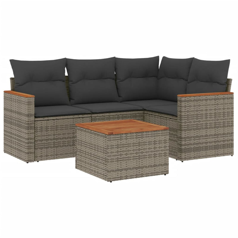 5 Piece Garden Sofa Set with Cushions Grey Poly Rattan