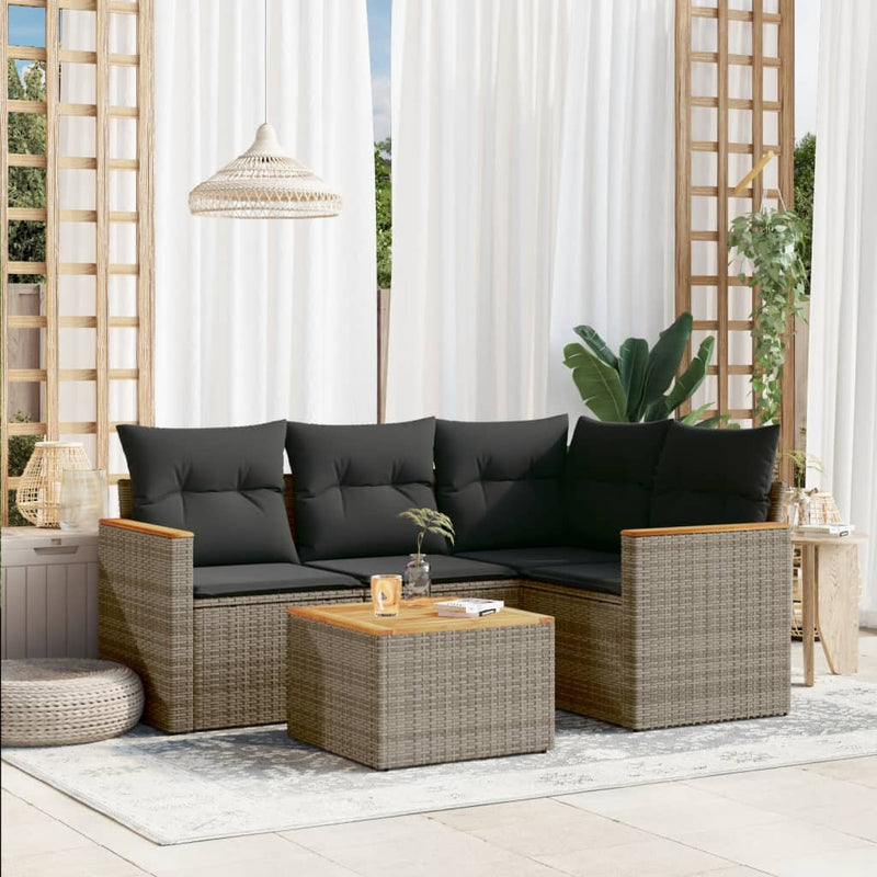 5 Piece Garden Sofa Set with Cushions Grey Poly Rattan