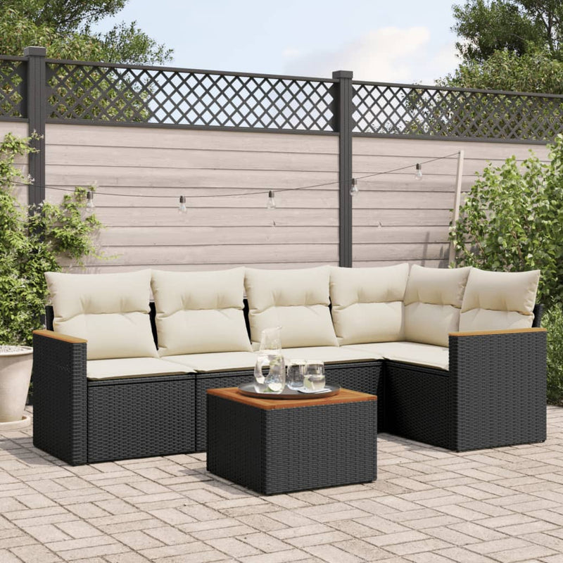 6 Piece Garden Sofa Set with Cushions Black Poly Rattan