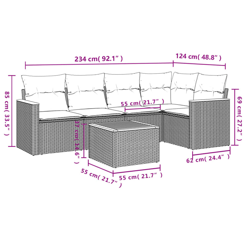 6 Piece Garden Sofa Set with Cushions Mix Beige Poly Rattan