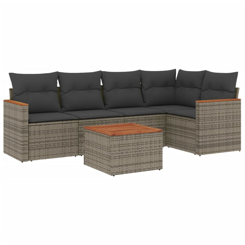 6 Piece Garden Sofa Set with Cushions Grey Poly Rattan