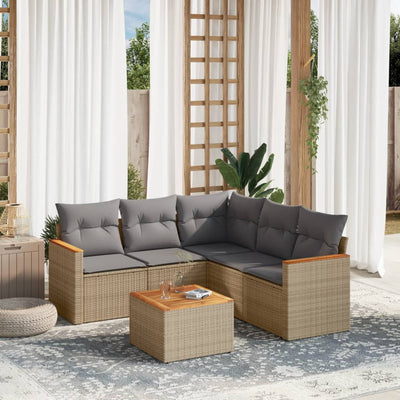 6 Piece Garden Sofa Set with Cushions Mix Beige Poly Rattan