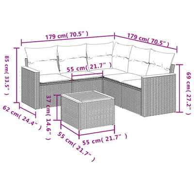 6 Piece Garden Sofa Set with Cushions Grey Poly Rattan