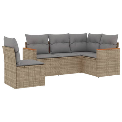 5 Piece Garden Sofa Set with Cushions Mix Beige Poly Rattan