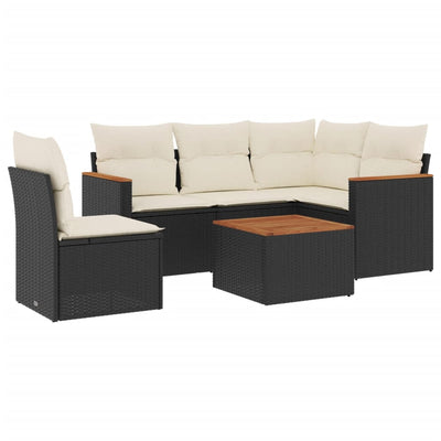 6 Piece Garden Sofa Set with Cushions Black Poly Rattan