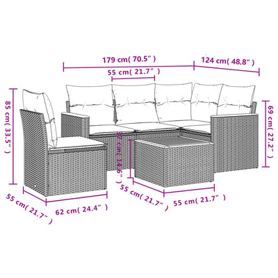 6 Piece Garden Sofa Set with Cushions Mix Beige Poly Rattan