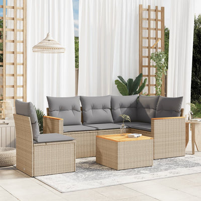 6 Piece Garden Sofa Set with Cushions Mix Beige Poly Rattan