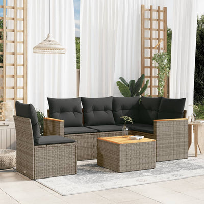 6 Piece Garden Sofa Set with Cushions Grey Poly Rattan