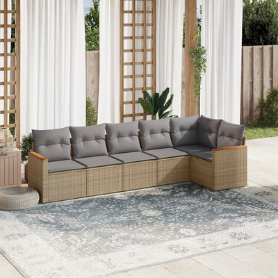 6 Piece Garden Sofa Set with Cushions Mix Beige Poly Rattan