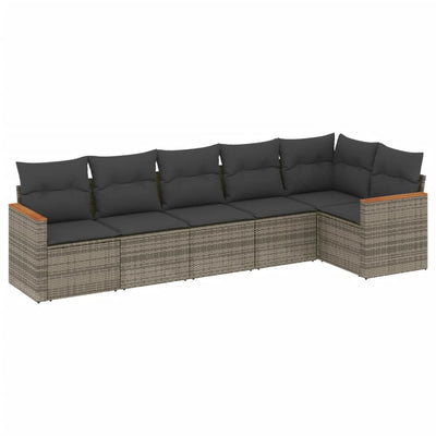 6 Piece Garden Sofa Set with Cushions Grey Poly Rattan