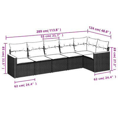 6 Piece Garden Sofa Set with Cushions Grey Poly Rattan