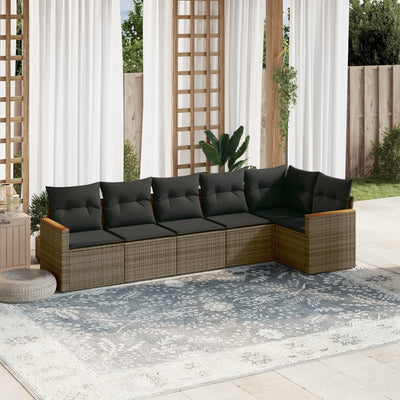 6 Piece Garden Sofa Set with Cushions Grey Poly Rattan