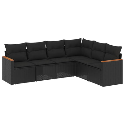 6 Piece Garden Sofa Set with Cushions Black Poly Rattan