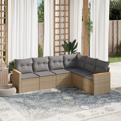 6 Piece Garden Sofa Set with Cushions Mix Beige Poly Rattan