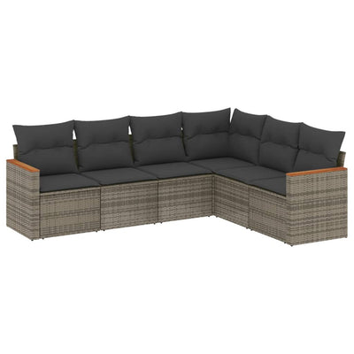 6 Piece Garden Sofa Set with Cushions Grey Poly Rattan