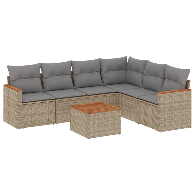 7 Piece Garden Sofa Set with Cushions Mix Beige Poly Rattan