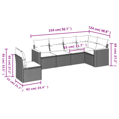 6 Piece Garden Sofa Set with Cushions Mix Beige Poly Rattan