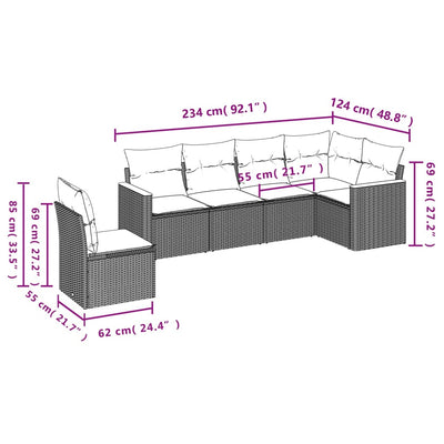 6 Piece Garden Sofa Set with Cushions Grey Poly Rattan