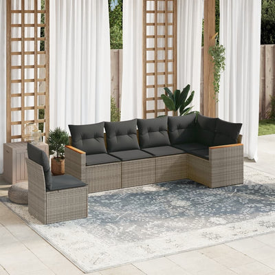 6 Piece Garden Sofa Set with Cushions Grey Poly Rattan